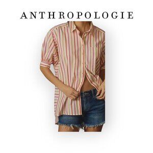Anthropologie Pilcro red white pink oversized striped buttondown shirt size S